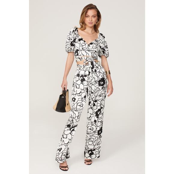 RONNY KOBO Black White Floral Printed Beachy Front Zip Button Fly Trouser Size 6 - Picture 1 of 14